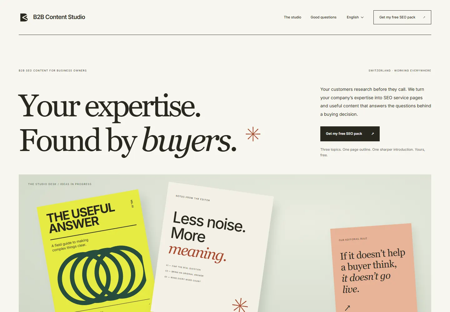 Anteprima della homepage del sito web di B2B Content Studio