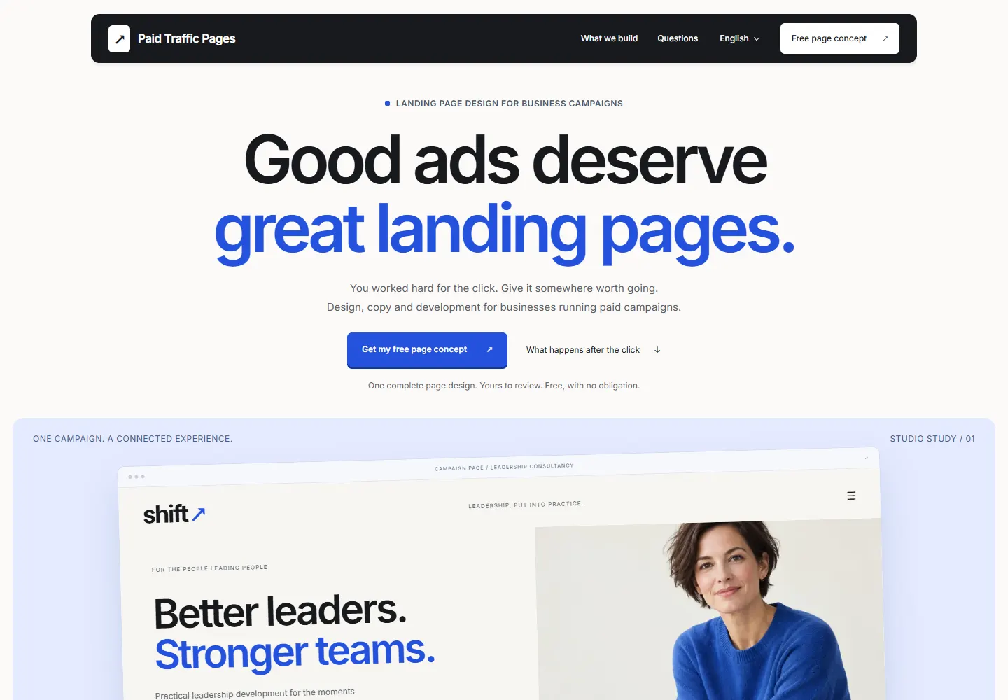 Anteprima della homepage del sito web di Paid Traffic Pages