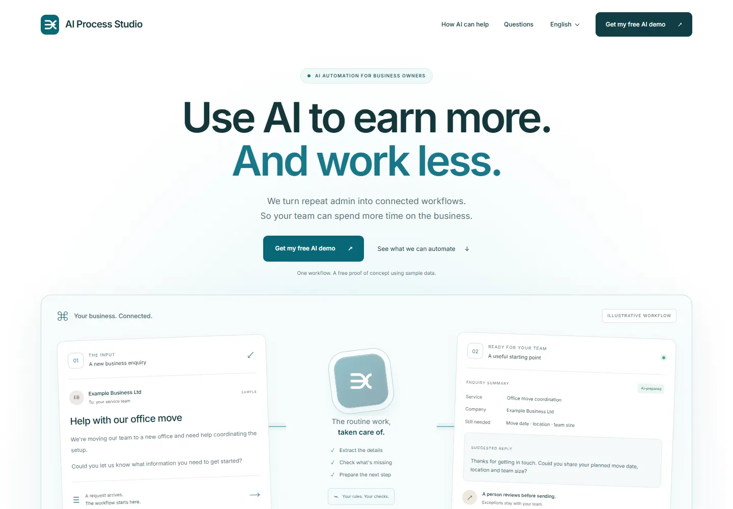 Anteprima della homepage del sito web di AI Process Studio