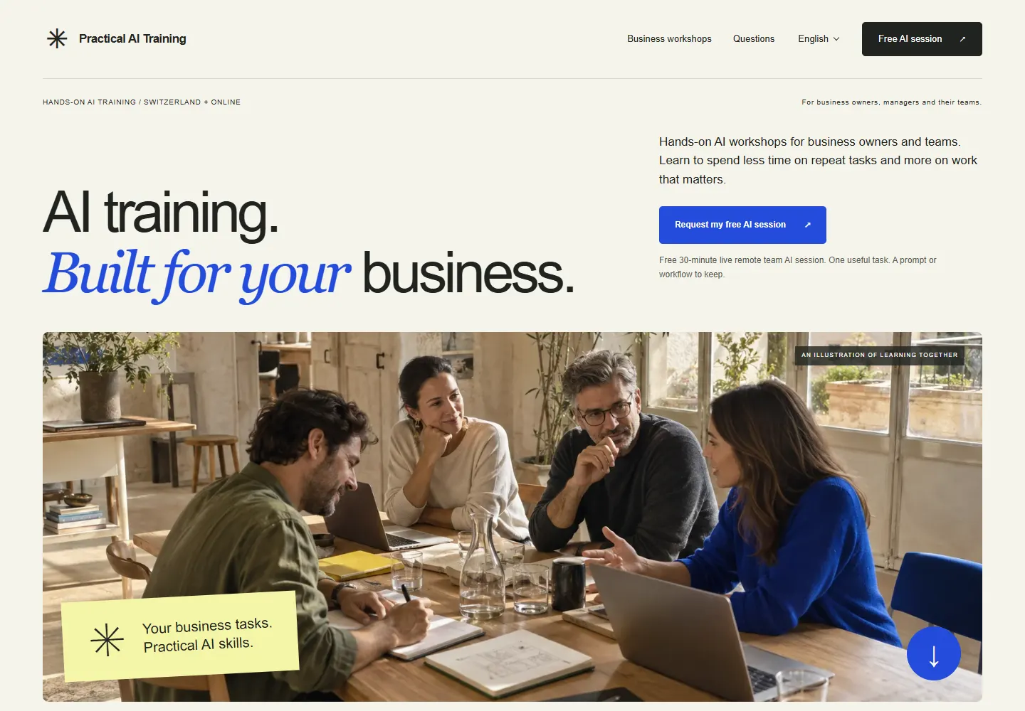 Anteprima della homepage del sito web di Practical AI Training