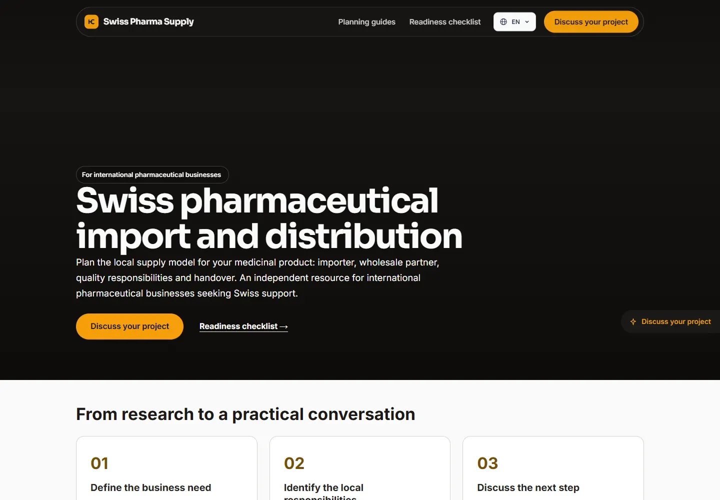Anteprima della homepage del sito web di Swiss Pharma Supply