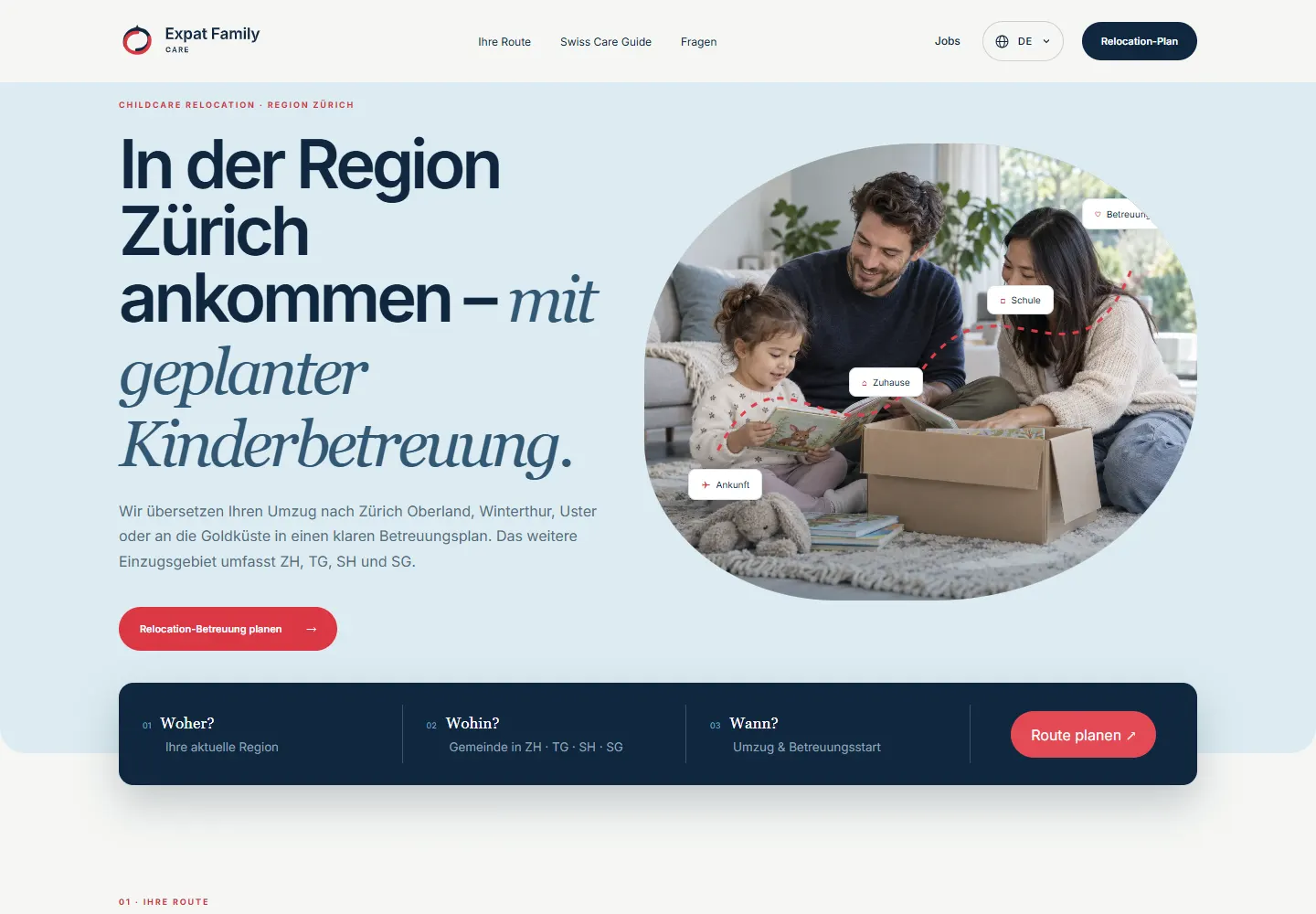 Anteprima della homepage del sito web di Expat Family Care