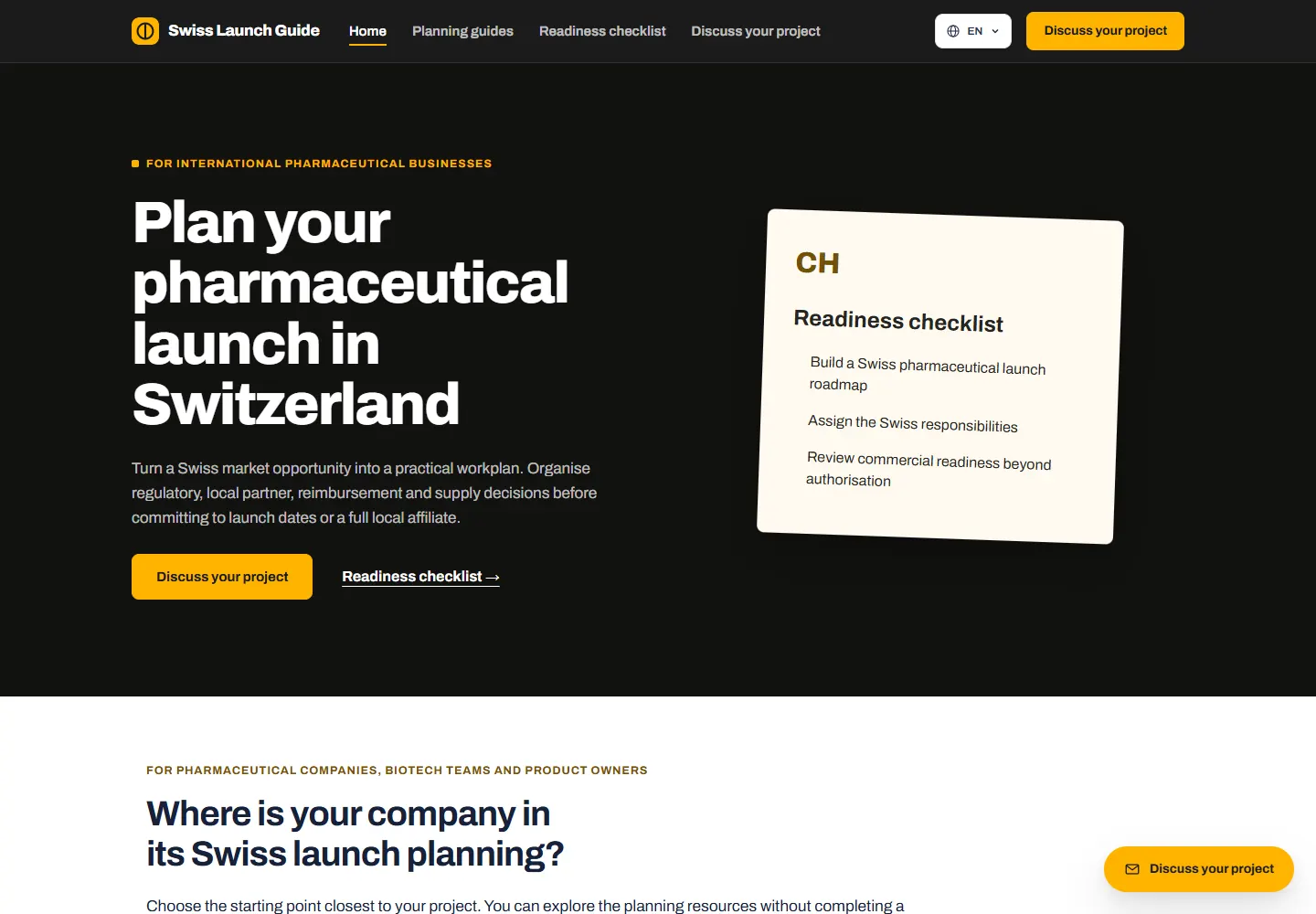 Anteprima della homepage del sito web di Swiss Launch Guide