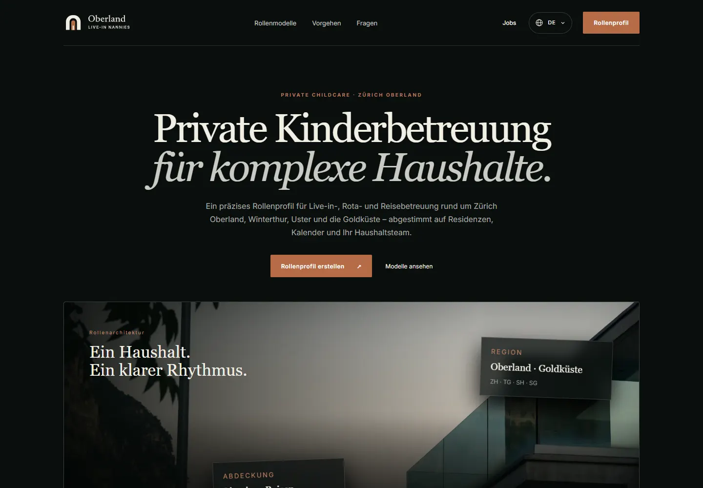 Anteprima della homepage del sito web di Oberland Live-In Nannies