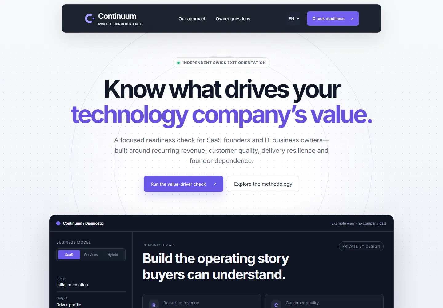 Anteprima della homepage del sito web di Continuum