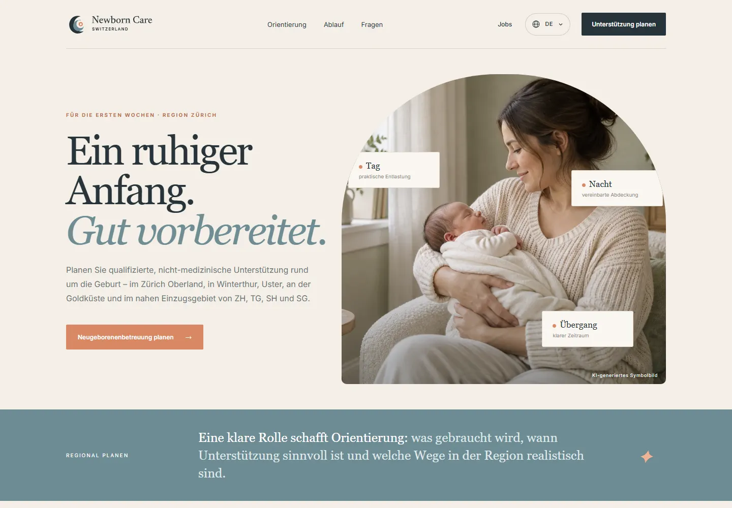 Anteprima della homepage del sito web di Newborn Care Switzerland