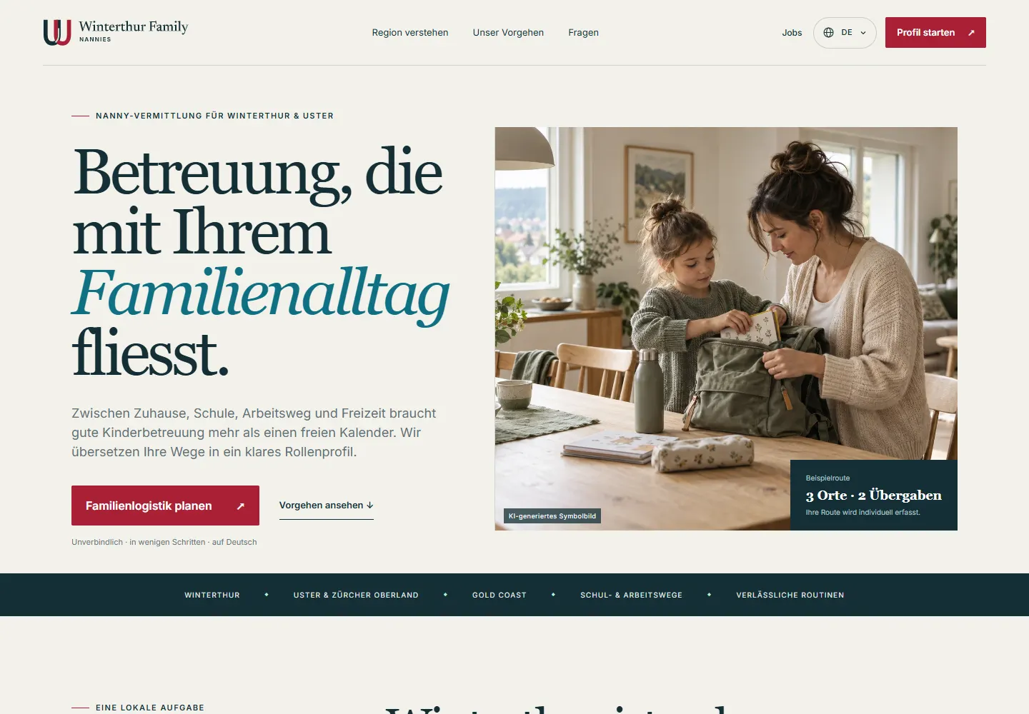 Anteprima della homepage del sito web di Winterthur Family Nannies