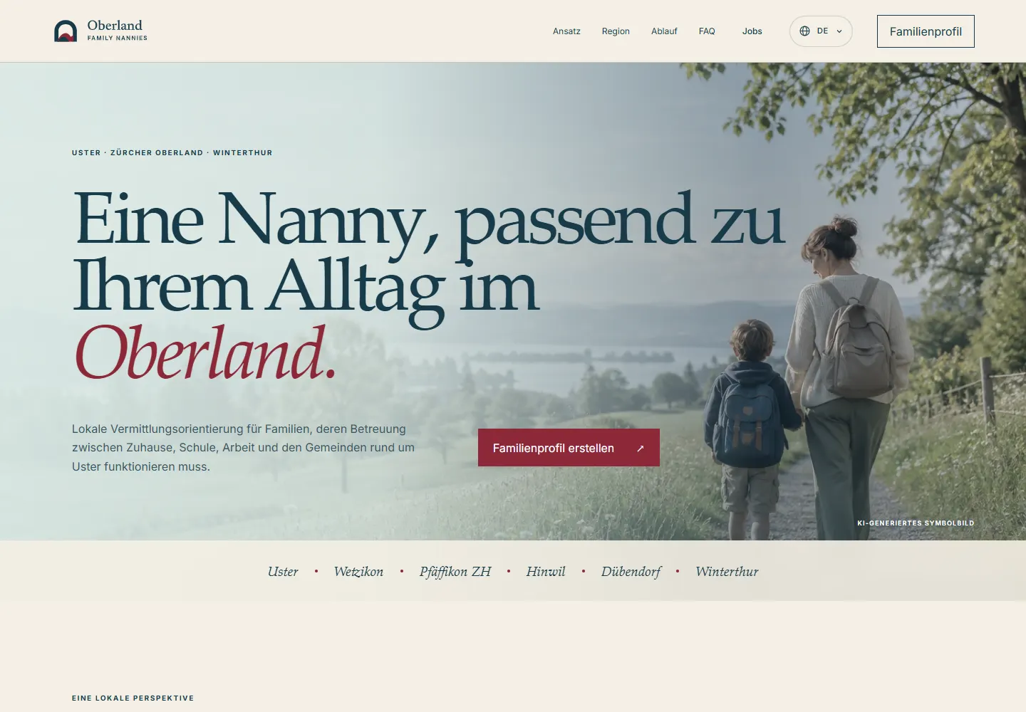 Anteprima della homepage del sito web di Oberland Family Nannies
