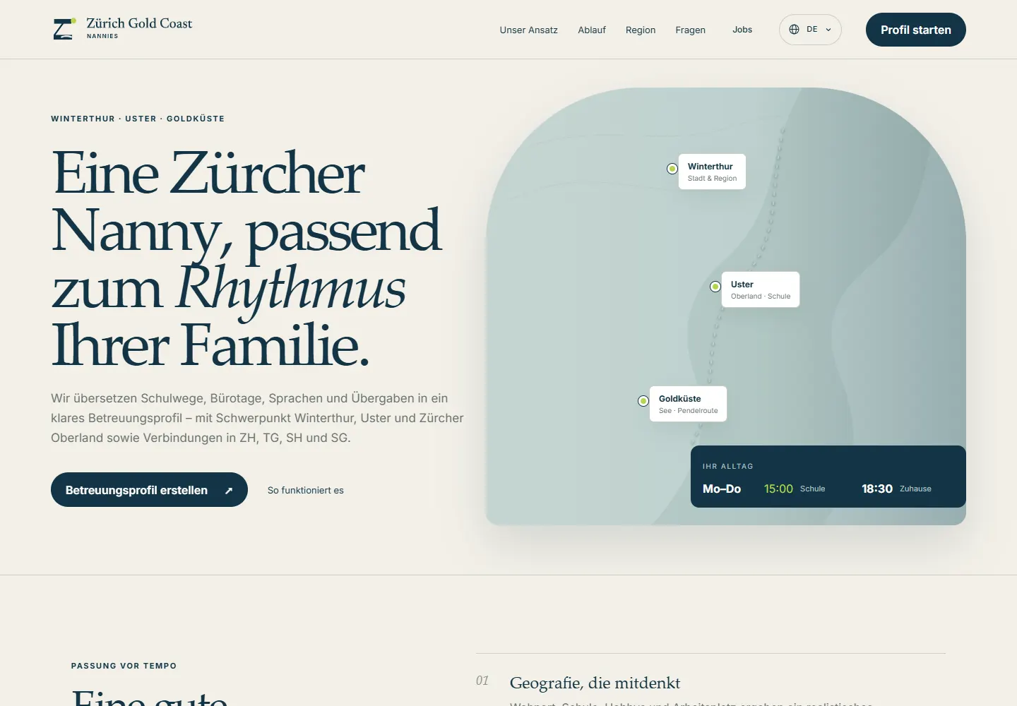 Anteprima della homepage del sito web di Zürich Gold Coast Nannies