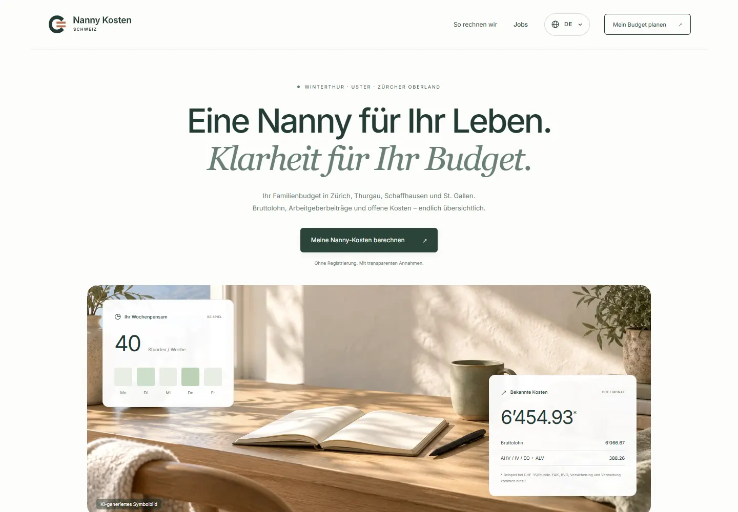 Anteprima della homepage del sito web di Nanny Kosten Schweiz
