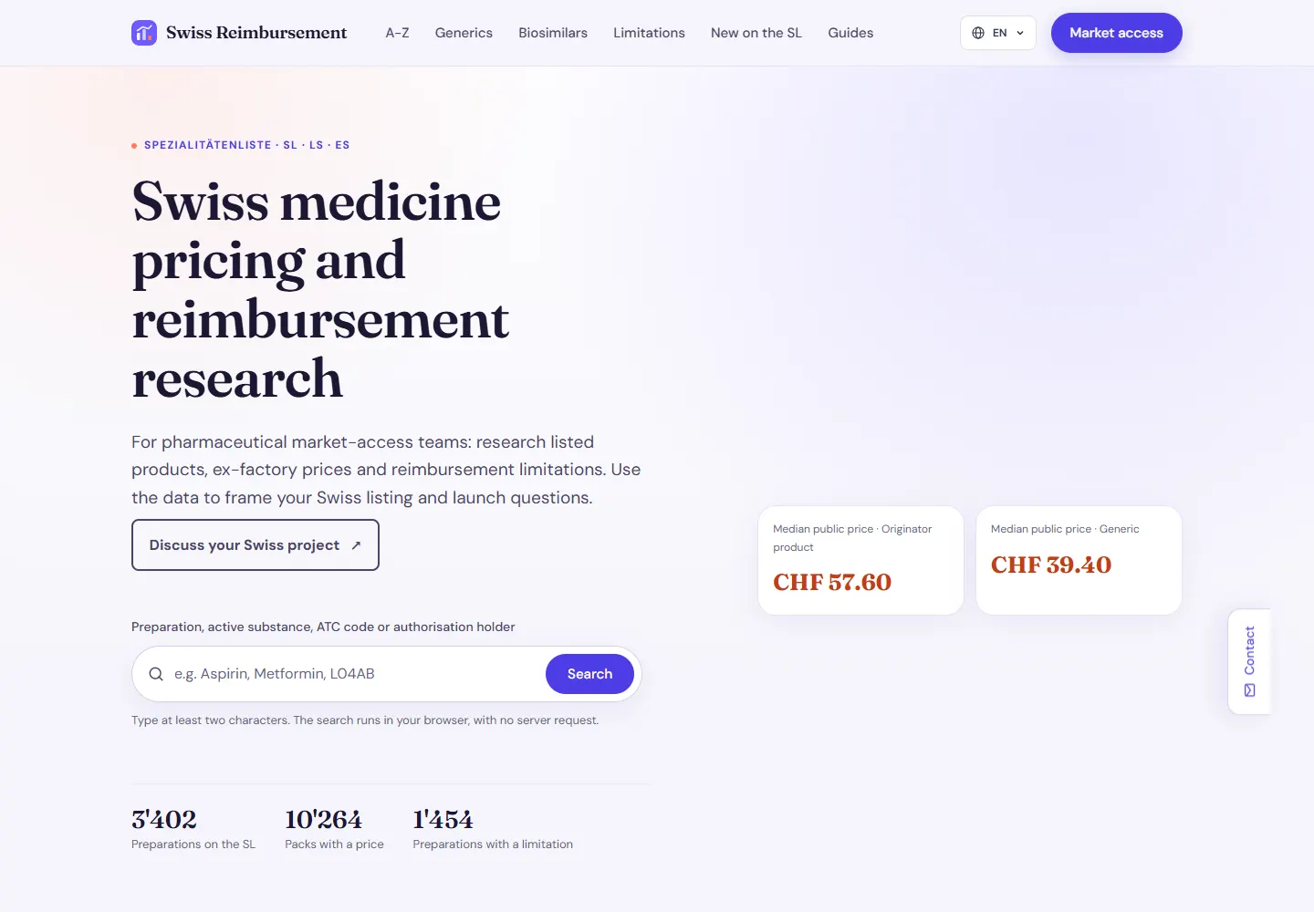 Anteprima della homepage del sito web di Swiss Reimbursement