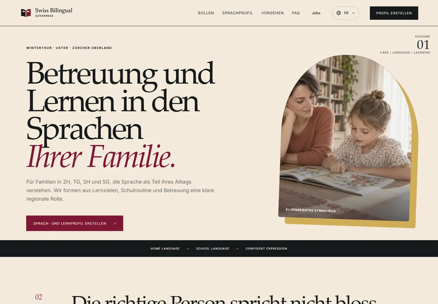 Anteprima della homepage del sito web di Swiss Bilingual Governess